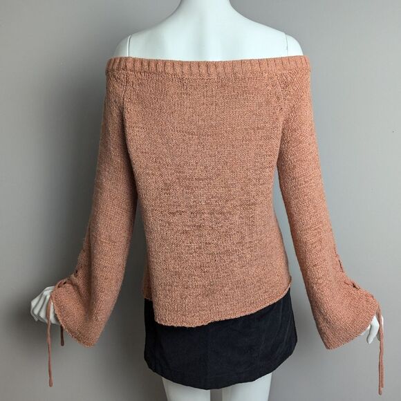 MinkPink off the shoulder knit bell sleeve tie up sleeve burnt orange M - Picture 7 of 9